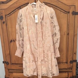 Jade Beige Floral Blouse with Ruffle Collar